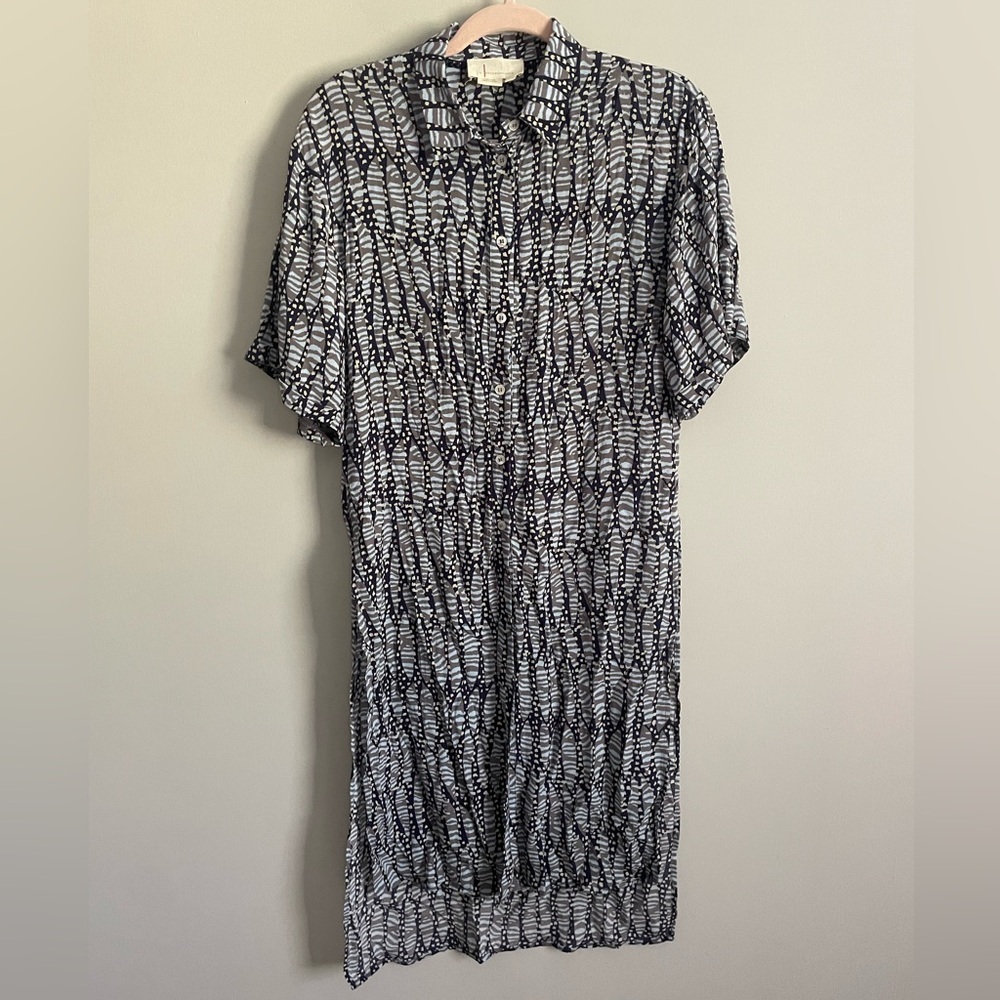 Anthropologie Blue Gray Breezy Button Front Long Line Tunic